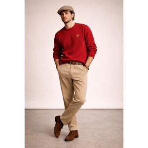 Vintage Red Knit Crest Sweater -  Unisex Classic Size M